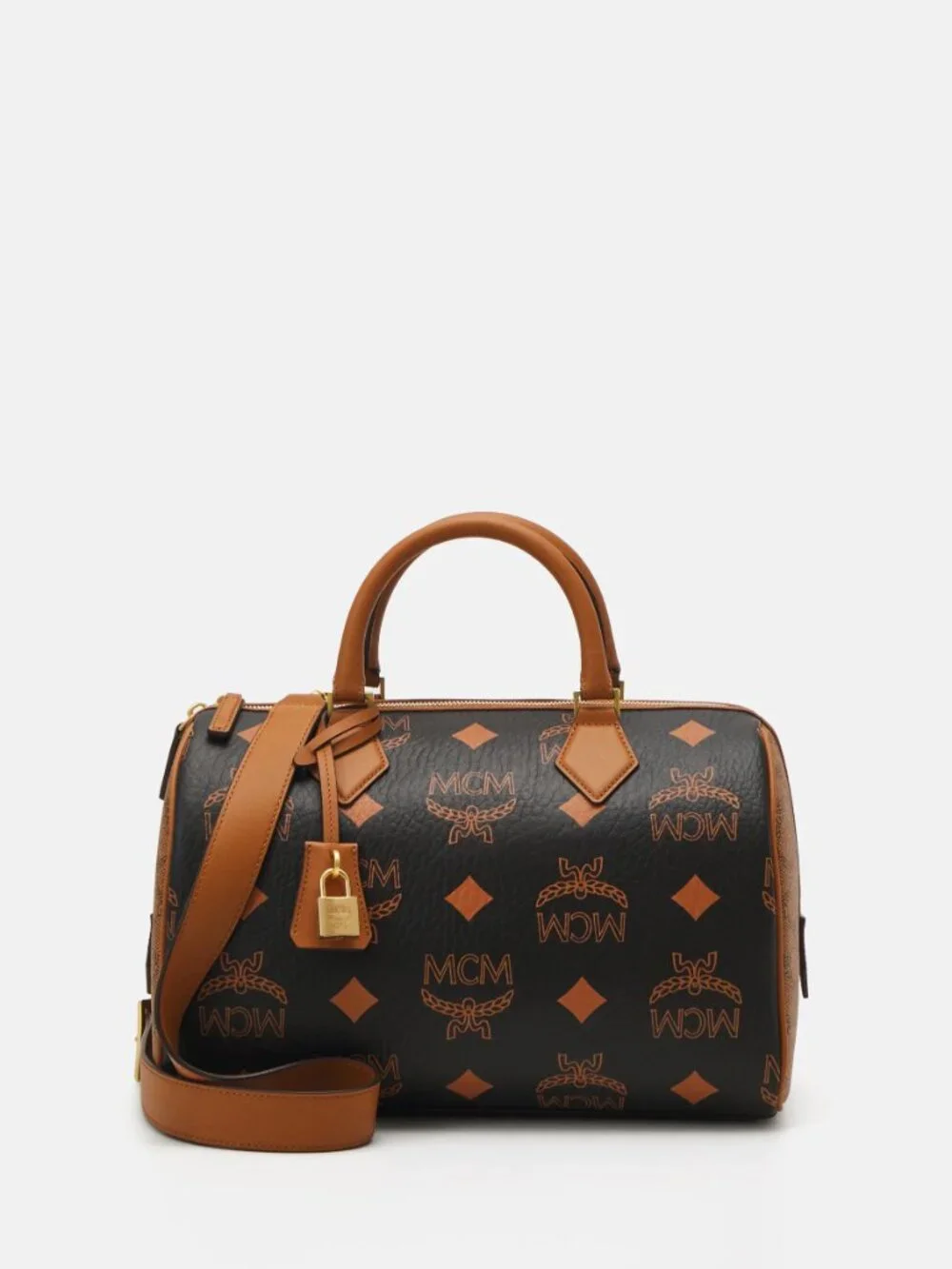 MCM Medium Ella Boston Bag in Maxi Visetos & Lauretos Monogram Mix- Black